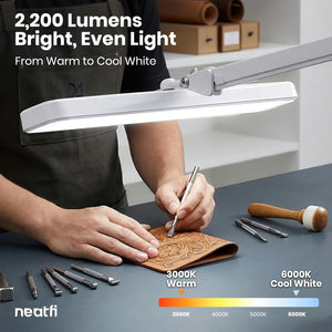 30W LED Desk Lamp with Clamp — 2,500 Lumens, 22" Wide Shade