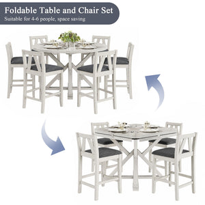 7-Piece Solid Wood Foldable Dining Table Set for 6