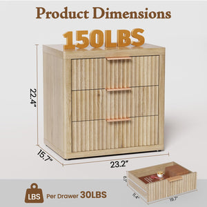3-Drawer Nightstand with Fluted Design & Metal Handle
