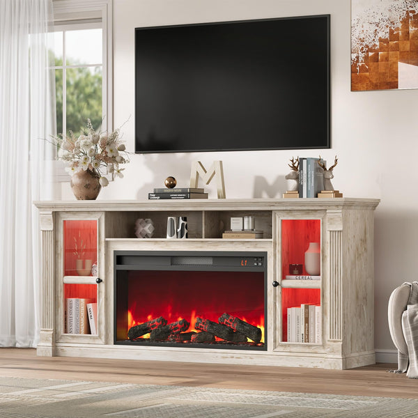 70" Farmhouse TV Stand with 36" Electric Fireplace