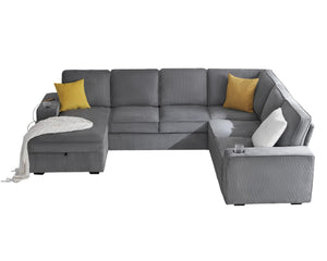 U-Shaped Sectional Sofa with Storage Chaise & Charging Ports