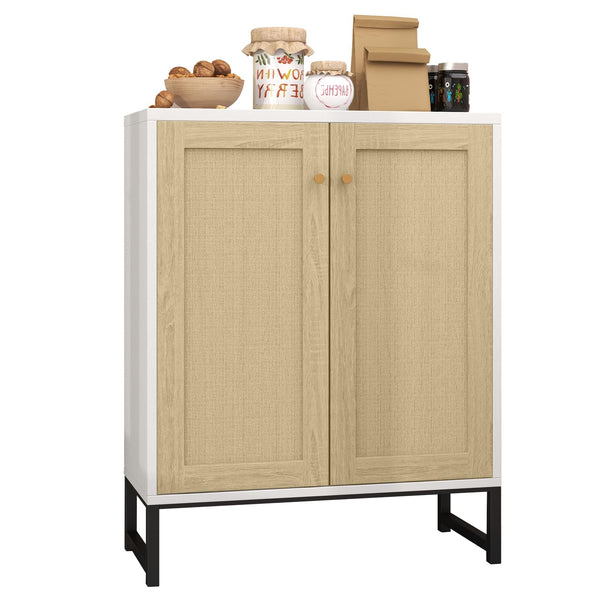 Rattan 2-Door Storage Cabinet with Shelves