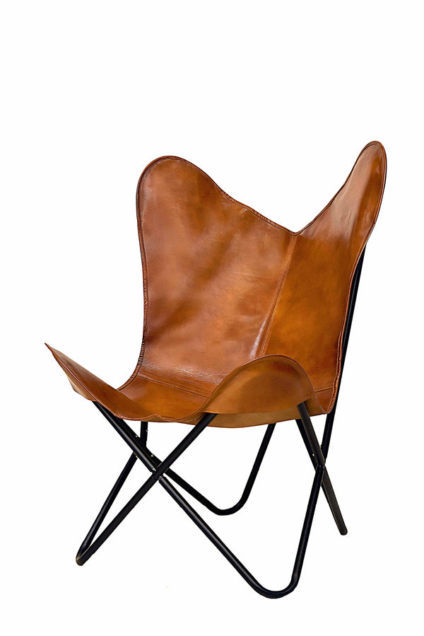 Genuine Leather Butterfly Chair with Folding Iron Frame