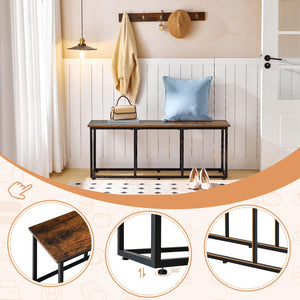 Industrial Dining Bench 47-Inch | Metal Frame | Rustic Brown & Black