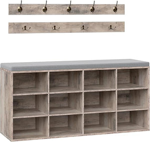 Shoe Storage Bench with Cushion & Coat Rack