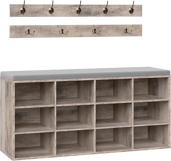 Shoe Storage Bench with Cushion & Coat Rack
