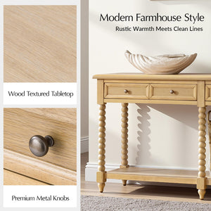 Farmhouse Console Table with Drawers and Open Shelf