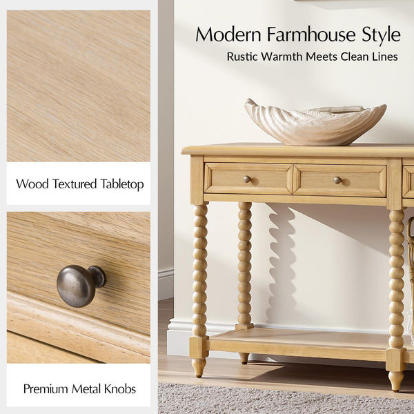 Farmhouse Console Table with Drawers and Open Shelf