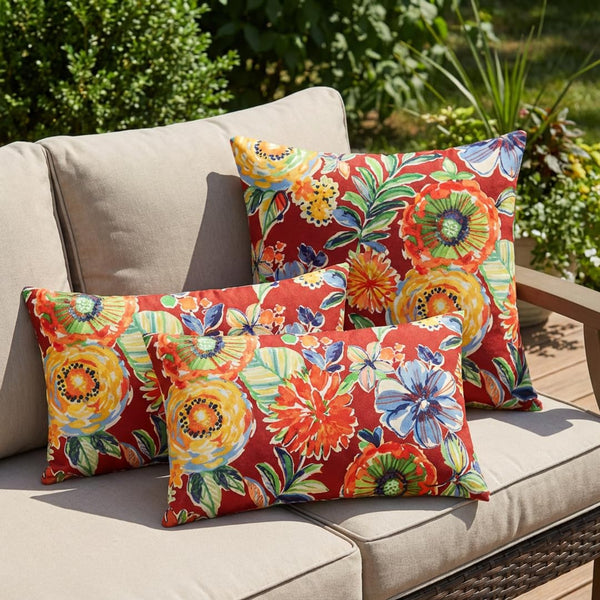 Outdoor Throw Pillow Set of 4 – Lumbar & Square, Water & Fade Resistant