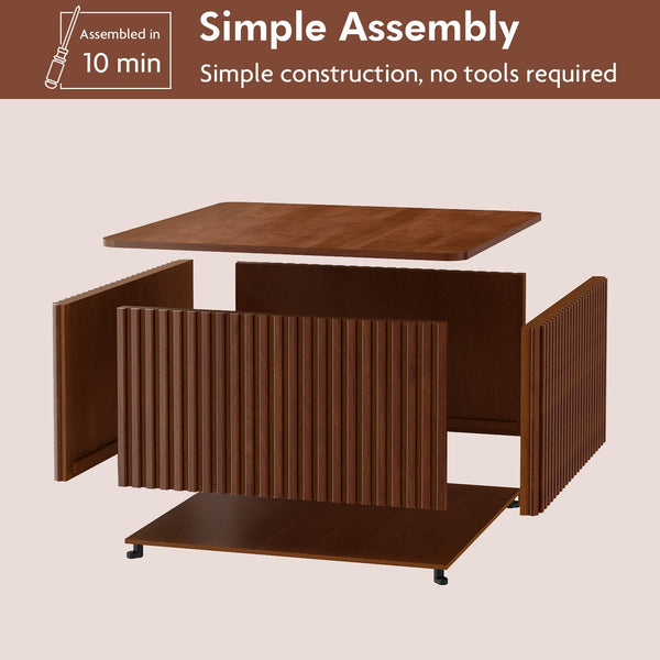 Fluted Square Coffee Table with Storage