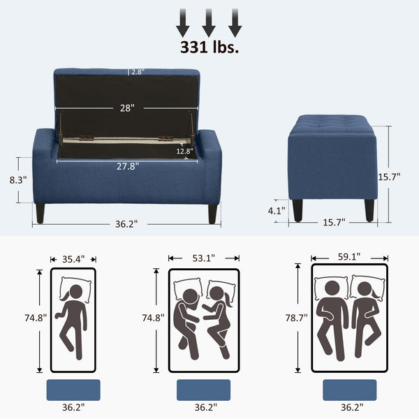 Storage Ottoman Bench with Lift Top & Rubberwood Legs – Linen Upholstered, 330 lb Capacity