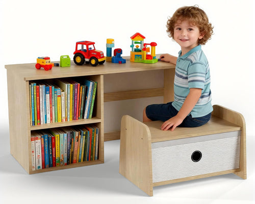 Kids Bookshelf with Reading Nook and Storage Bench