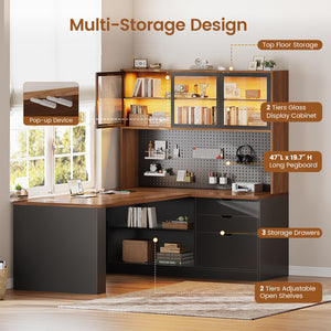 L-Shaped Gaming & Office Desk with Storage