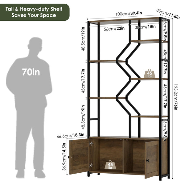 6-Tier Geometric Bookshelf with Storage Cabinet