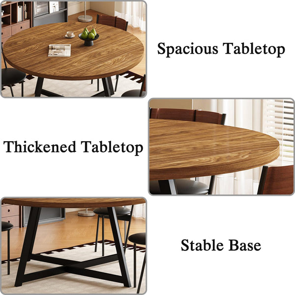59-Inch Round Dining Table – Seats 6-8, Metal Pedestal Base