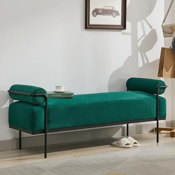 Upholstered End of Bed Bench with Metal Legs