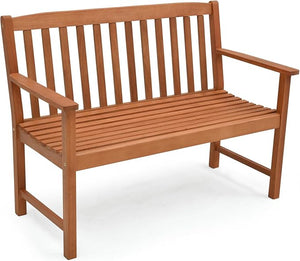 Solid Teak Wood Outdoor Bench with Armrests & Backrest, 3-Seat