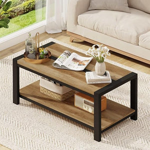 Industrial Coffee Table with Lower Shelf