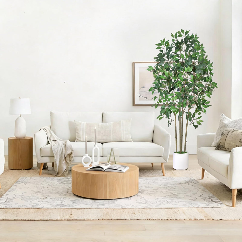 6 ft Artificial Ficus Tree with White Planter