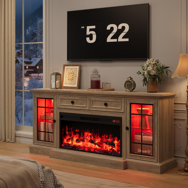 Fireplace TV Stand with Electric Fireplace, 70" Entertainment Center