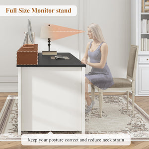 63-Inch Farmhouse Executive Desk with File Drawers, Monitor Stand & Storage Cabinet