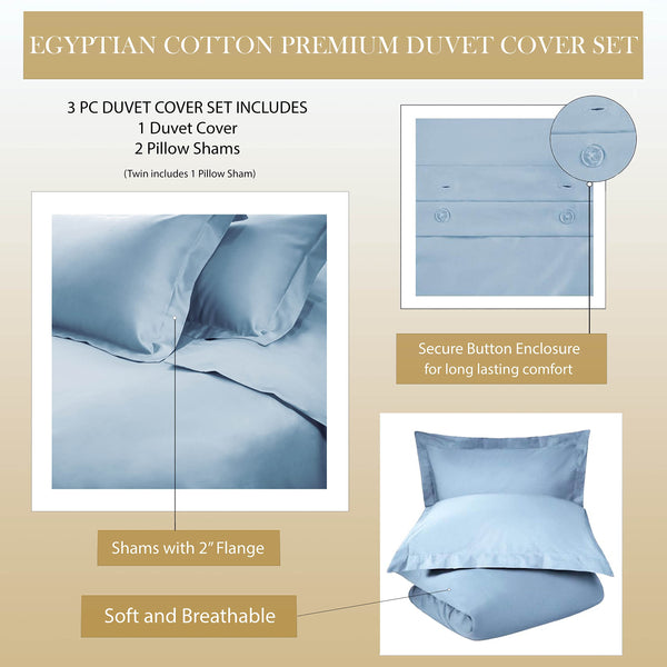 Egyptian Cotton Sateen Duvet Cover Set with Pillow Shams