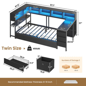 Twin Corner Bed Frame with Desk & Storage