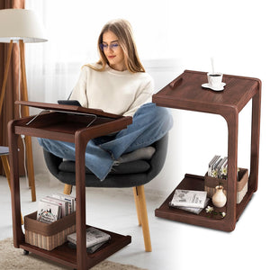 C-Shaped Rolling End Table with Adjustable Desktop