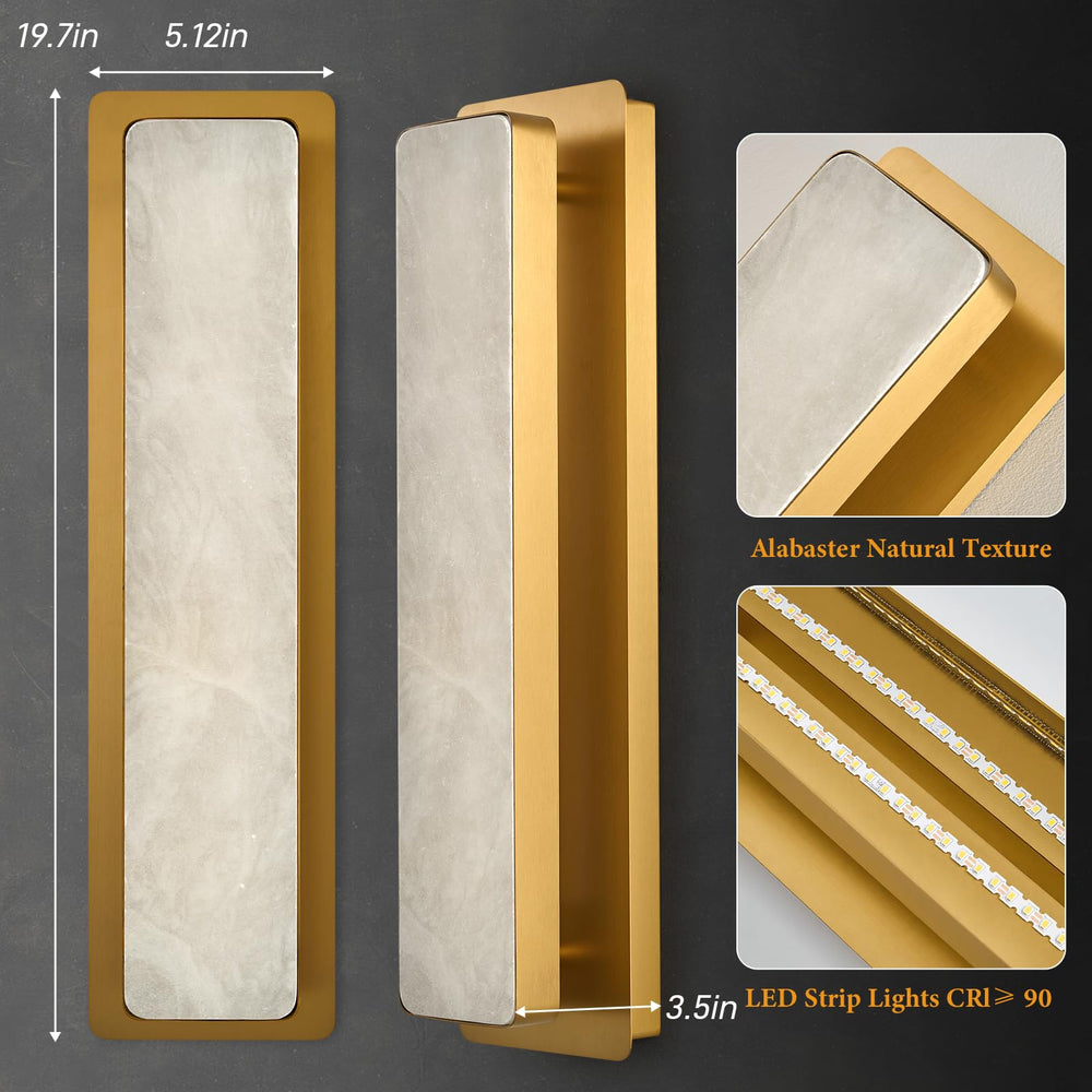Alabaster Wall Sconce with LED Strip – Dimmable Brass Stone Light