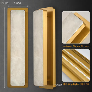 Alabaster Wall Sconce with LED Strip – Dimmable Brass Stone Light