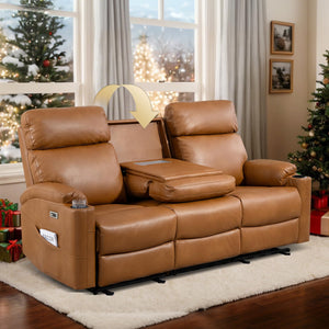 3-Seat Power Recliner Sofa with Hidden Console & USB Charging