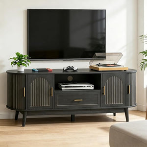 Fluted TV Stand with Drawers & Sliding Doors, Fits TVs up to 80"