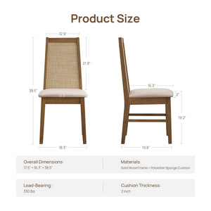 Rattan High Back Dining Chairs with Solid Wood Legs