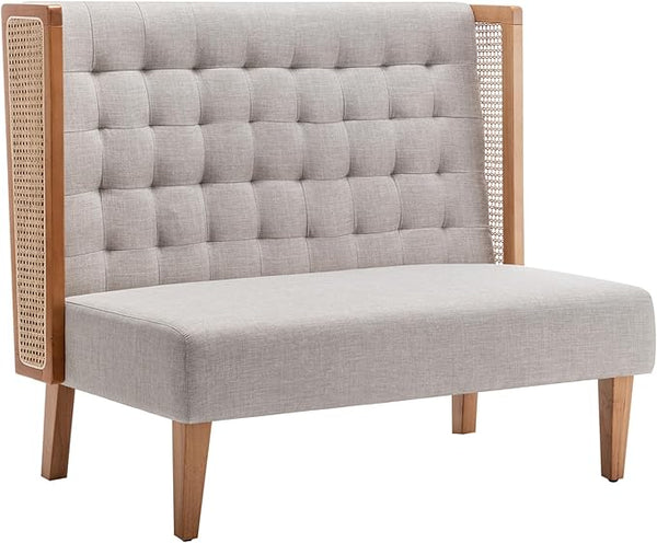 Mid-Century Modern Loveseat with Rattan Arms