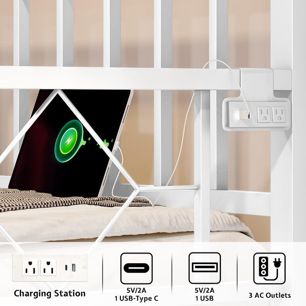 Twin Daybed with Trundle, Charging Station & LED Lights
