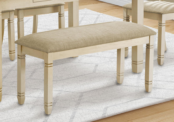 41-Inch Upholstered Bench – Beige Linen & Antique White Wood Legs
