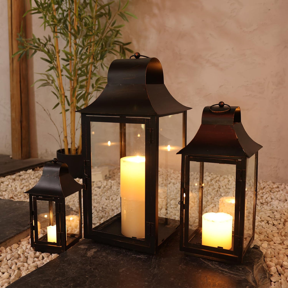 Metal Square Candle Lanterns Set of 3 – Indoor & Outdoor Decorative Holders