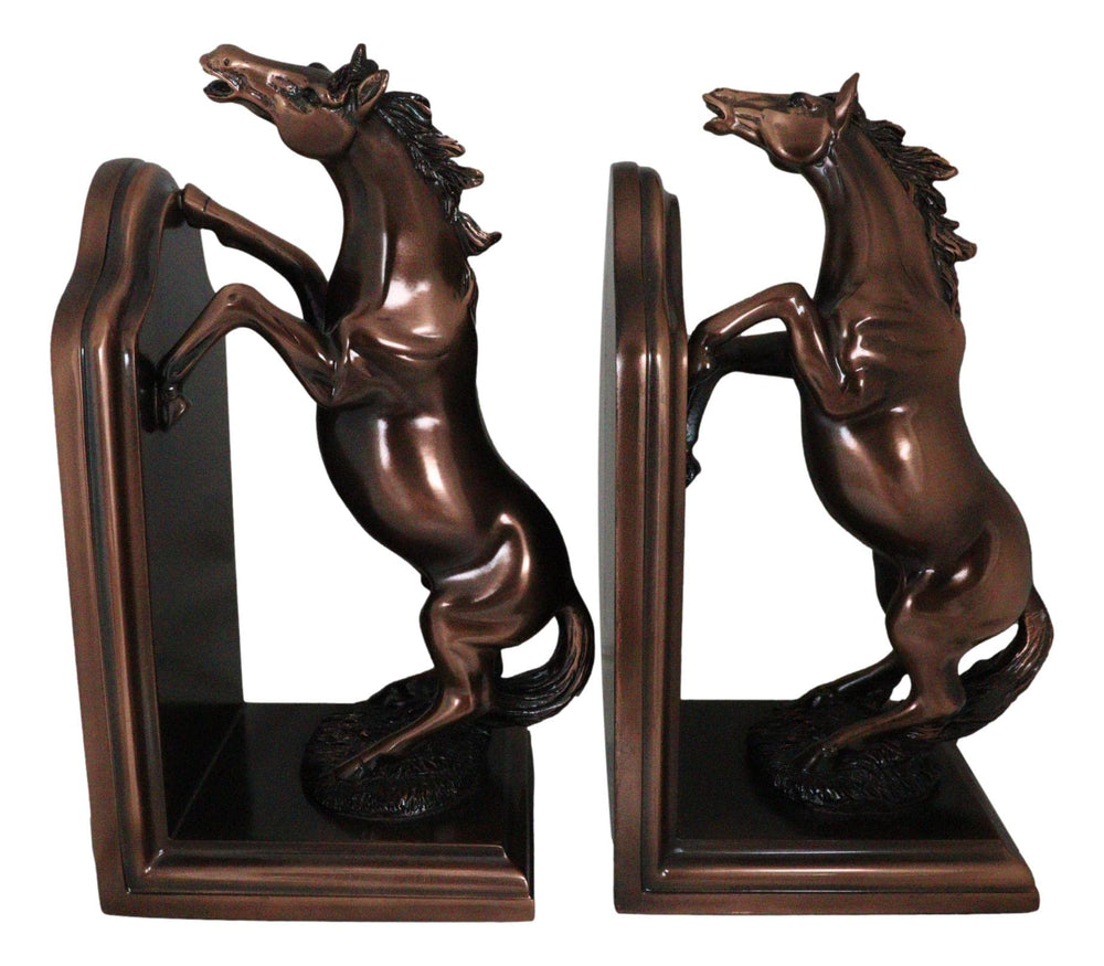 Rearing Horses Bookend Set – Bronze Electroplated Resin