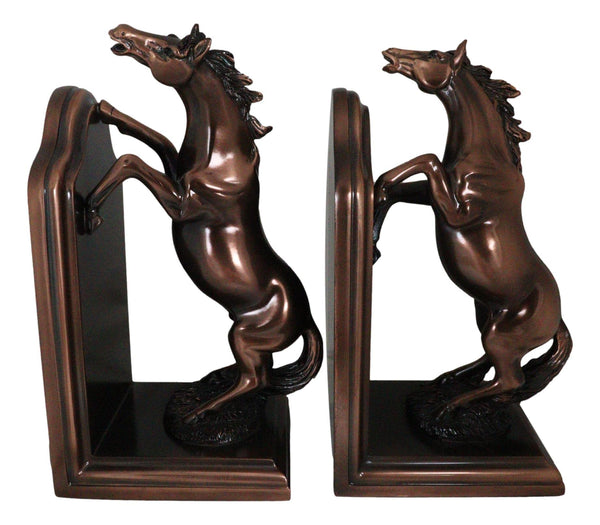 Rearing Horses Bookend Set – Bronze Electroplated Resin