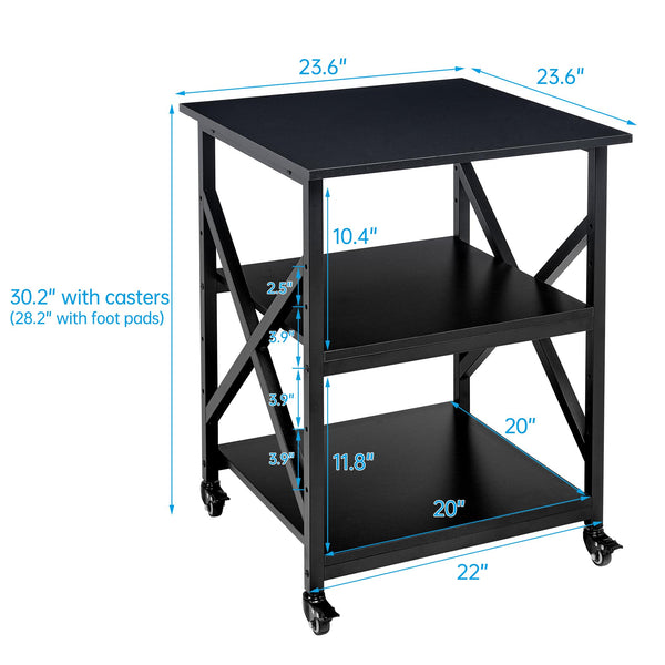 3-Tier Rolling Printer Stand with Adjustable Shelf