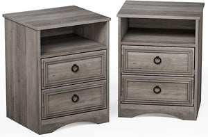 2-Drawer Wood Nightstand with Open Compartment