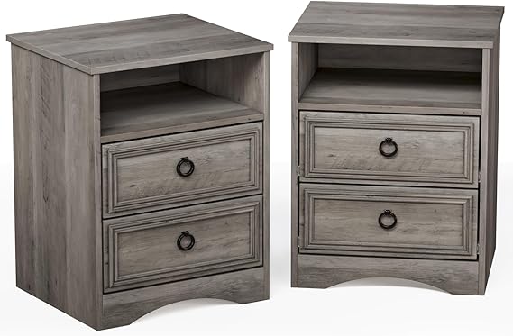 2-Drawer Wood Nightstand with Open Compartment