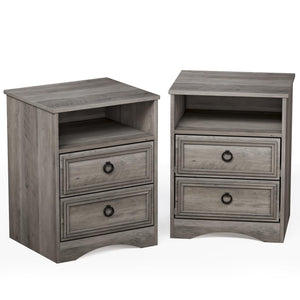 2-Drawer Wood Nightstand with Open Compartment