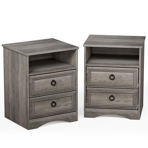 2-Drawer Wood Nightstand with Open Compartment