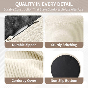 Large Round Corduroy Pouf Ottoman with Memory Foam Filling