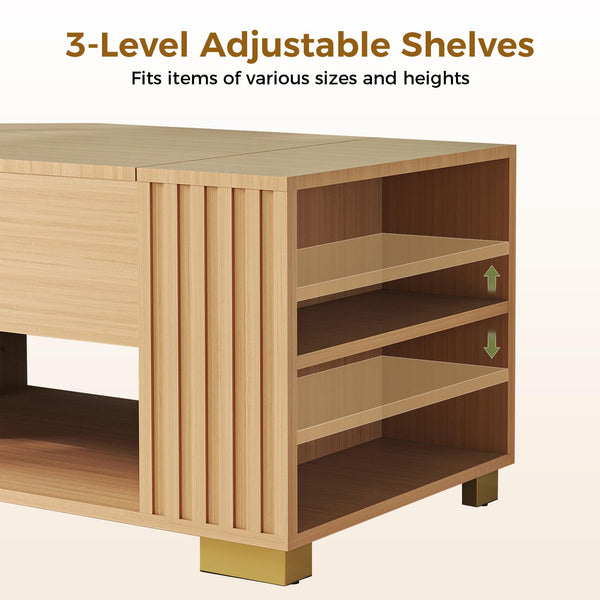 Lift Top Coffee Table with Hidden Storage & Adjustable Shelves