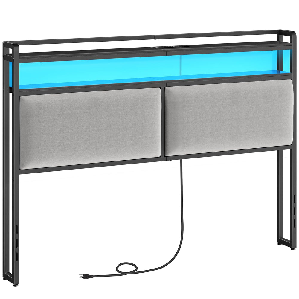 Queen Upholstered Storage Headboard with LED Lights & Charging Station