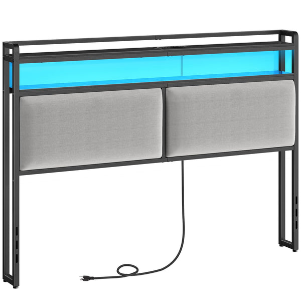 Queen Upholstered Storage Headboard with LED Lights & Charging Station