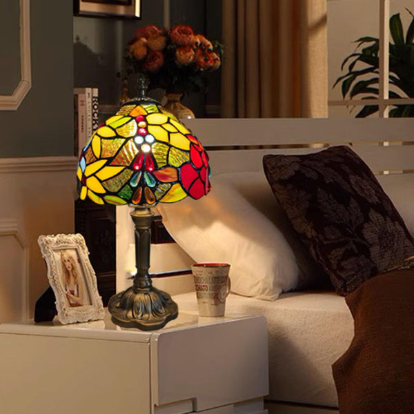 Tiffany Stained Glass Table Lamp – Rose & Grape Design