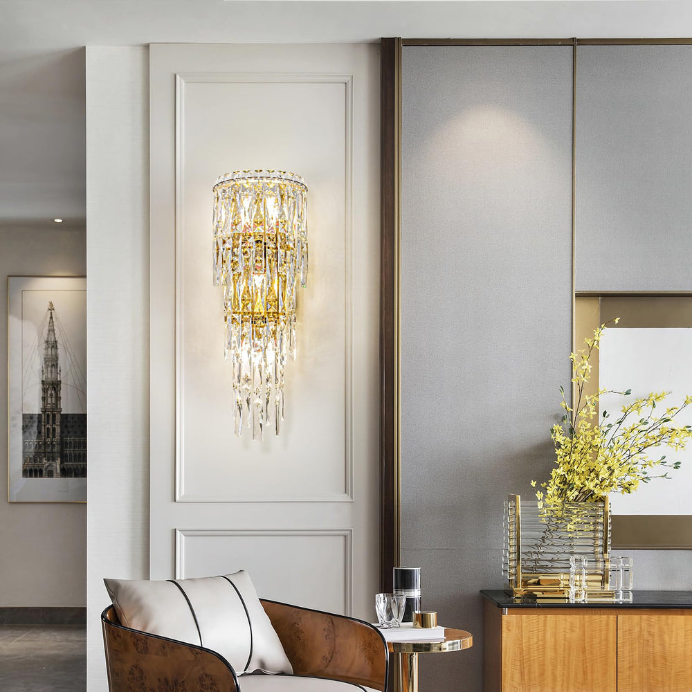 Crystal Wall Sconce Light Fixture – 3-Tier E12 Dimmable Indoor Wall Lamp
